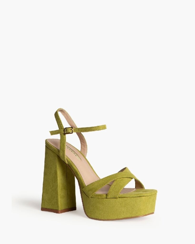 Olive Suede Platform Sandals with Chunky Heel