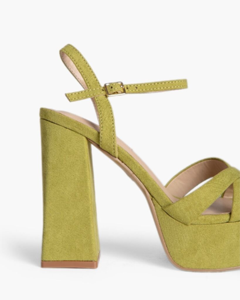 Olive Suede Platform Sandals with Chunky Heel