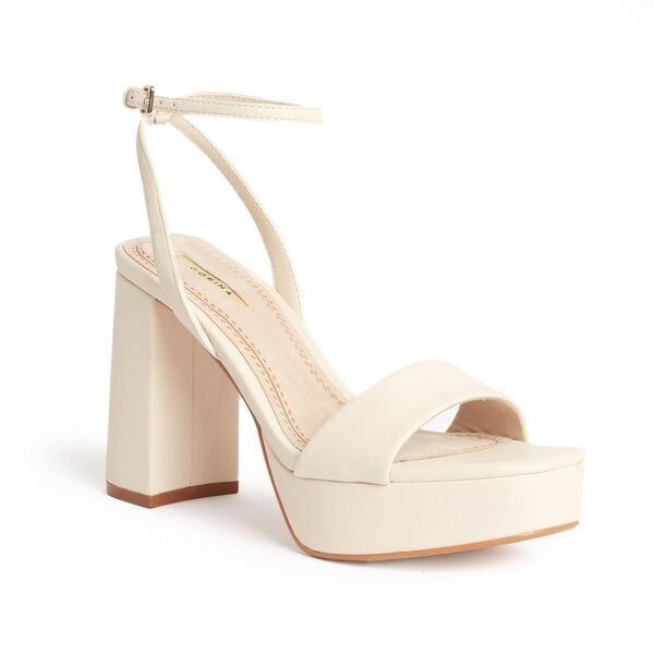 Ivory Platform Heeled Sandal with Ankle Strap