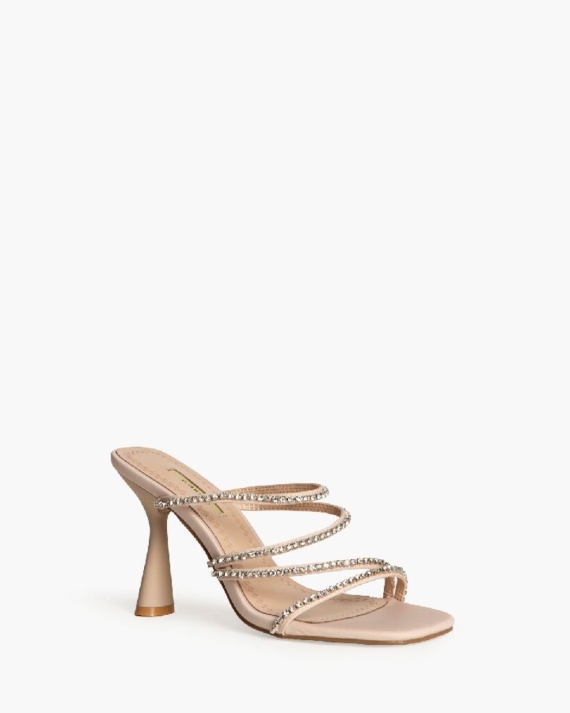 Beige Embellished Strappy Heel Sandal