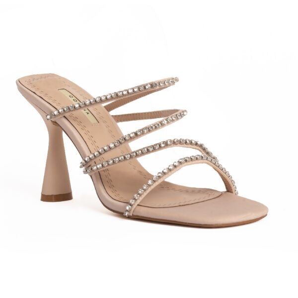 Beige Embellished Strappy Heel Sandal