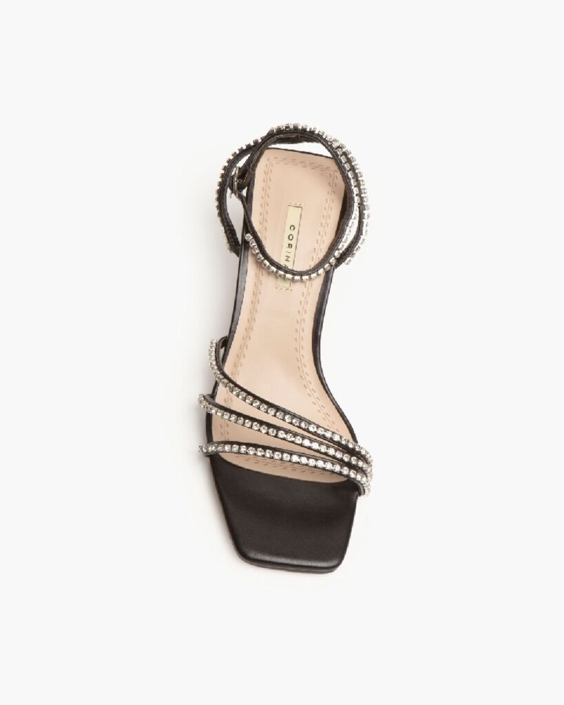Black Strappy Heel Sandal with Rhinestone Details
