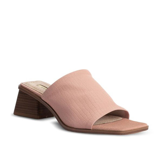 Blush Textured Slide Sandal with Block Heel