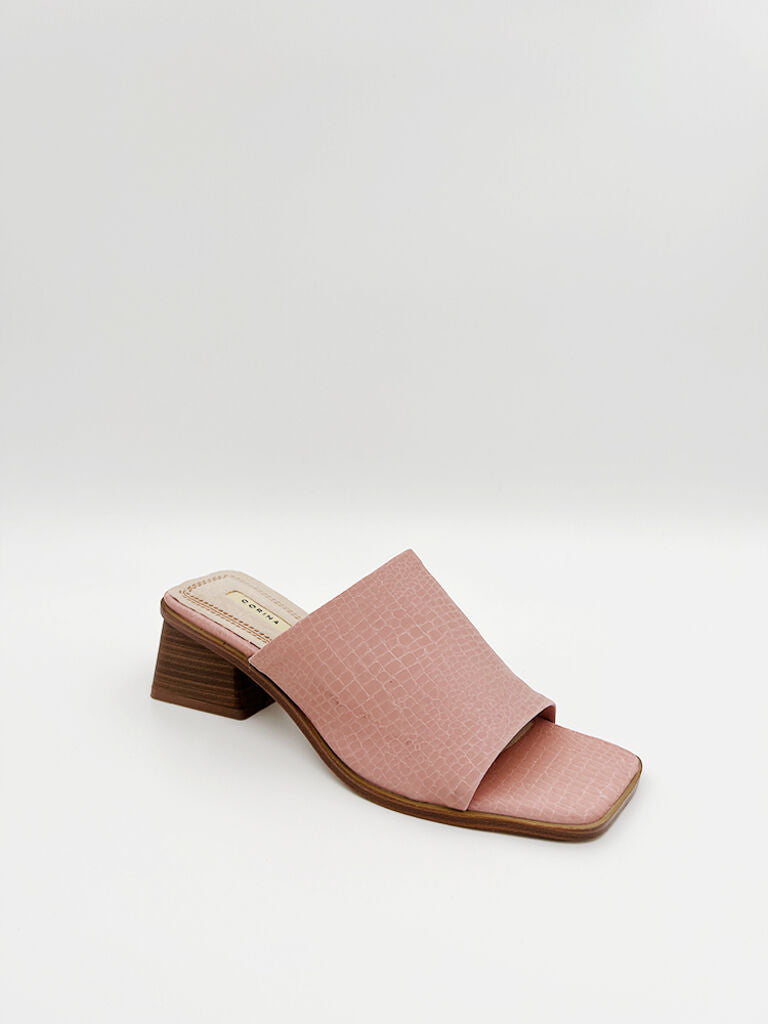 Blush Textured Slide Sandal with Block Heel