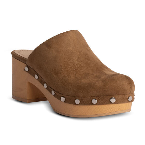 Brown Suede Clogs with Studded Detail