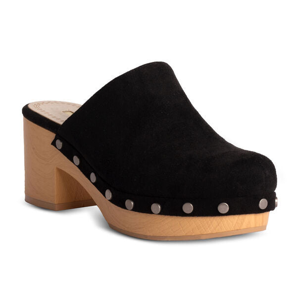 Black Suede Clog with Studded Detailing