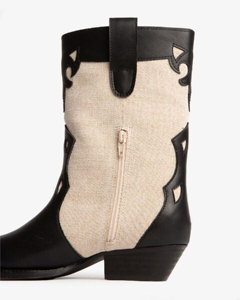 Black and Beige Leather Cowboy Boots with Cut-Out Detail