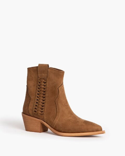 Brown Suede Ankle Boots with Woven Detail