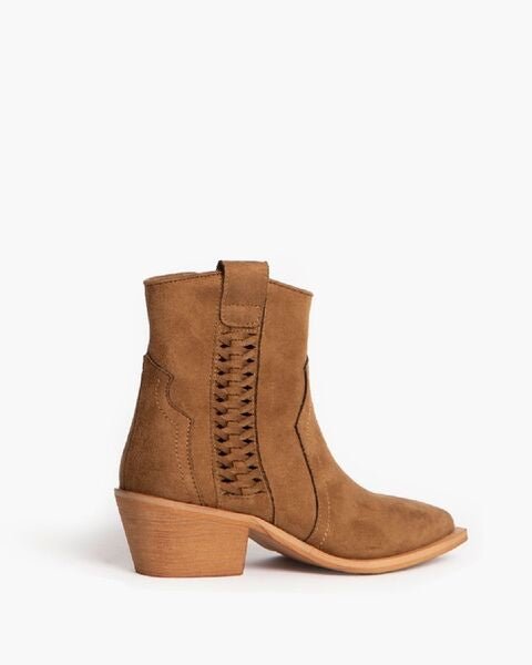 Brown Suede Ankle Boots with Woven Detail