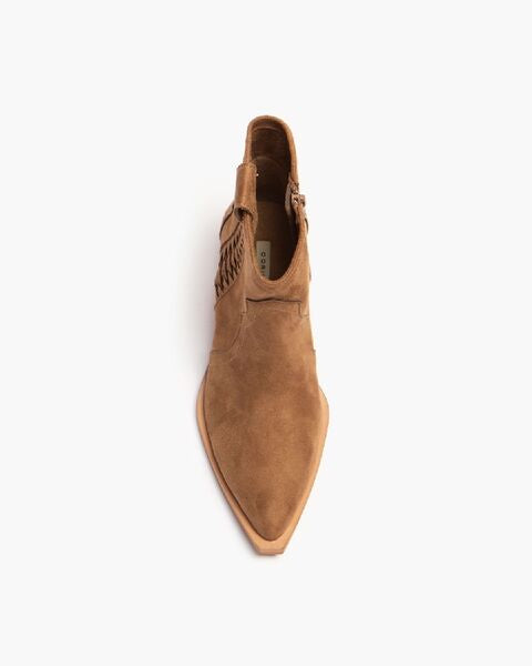 Brown Suede Ankle Boots with Woven Detail