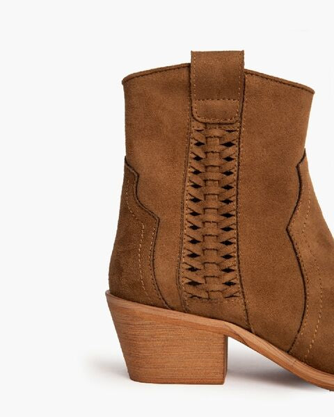 Brown Suede Ankle Boots with Woven Detail