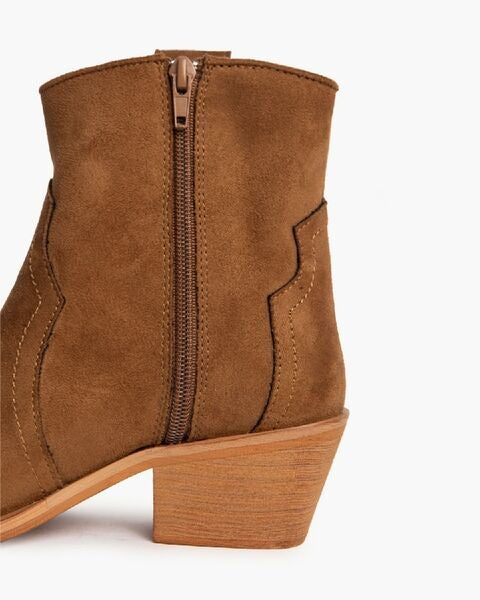 Brown Suede Ankle Boots with Woven Detail