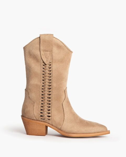 Taupe Suede Western Boots with Braided Detail