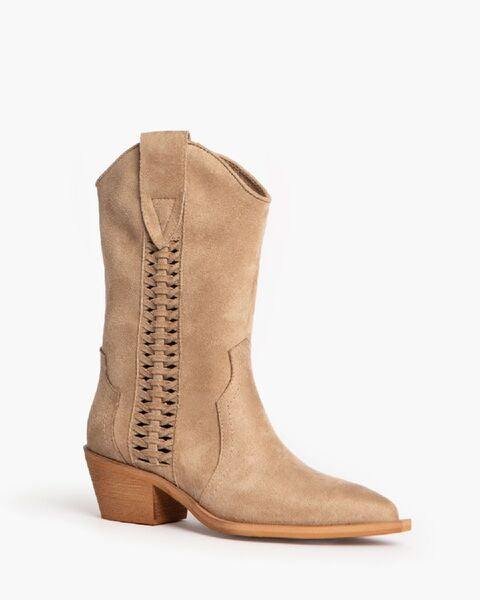 Taupe Suede Western Boots with Braided Detail