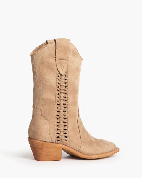 Taupe Suede Western Boots with Braided Detail