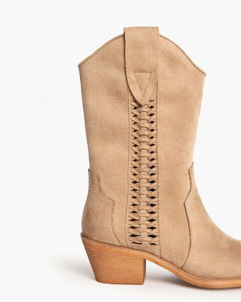 Taupe Suede Western Boots with Braided Detail
