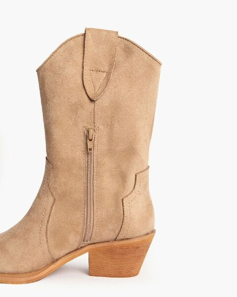 Taupe Suede Western Boots with Braided Detail