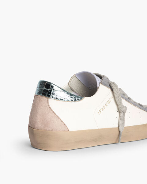 White Leather Low-Top Sneakers with Suede Accents