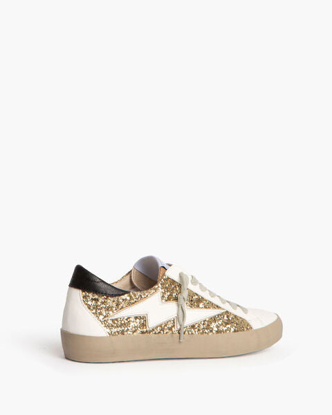 White Glitter Low-Top Sneakers with Star Detail