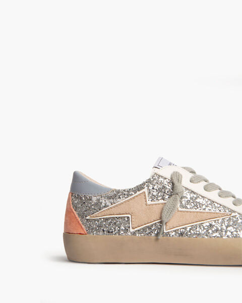 Silver Glitter Sneakers with Lightning Bolt Accent