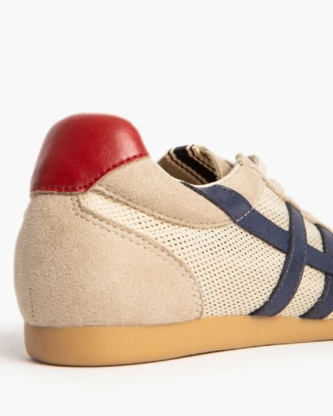 Beige Textured Sneakers with Contrast Stripes