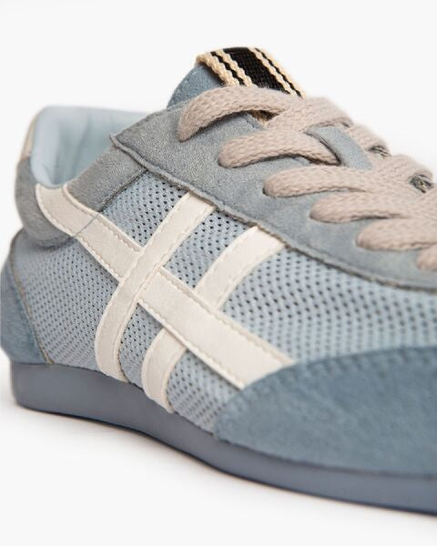 Blue Suede Mesh Sneakers with Lace-Up Design