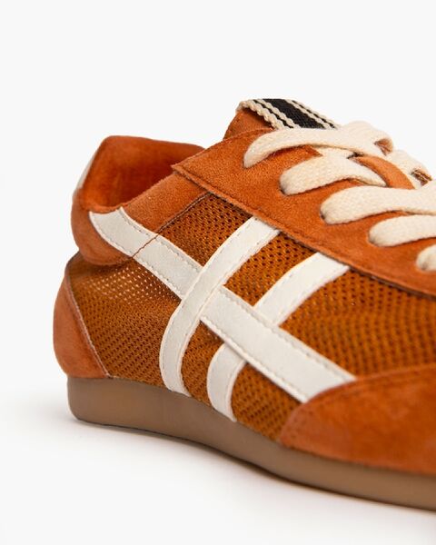 Orange Suede Sneakers with White Stripes