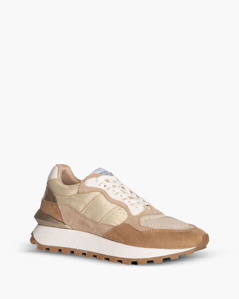 Beige Textured Sneaker with Contrast Sole
