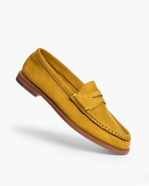 Mustard Suede Loafers with Stitched Detailing