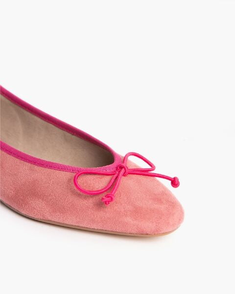 Pink Suede Ballet Flats with Contrast Trim
