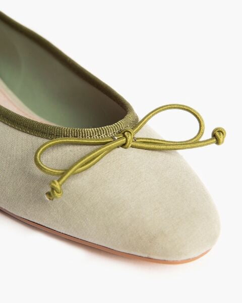Olive Suede Ballet Flats with Bow Accent