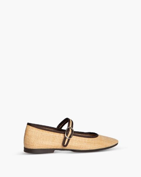 Beige Woven Mary Jane Flats with Buckle Detail