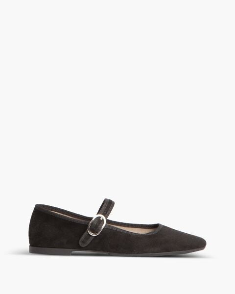 Black Suede Mary Jane Flats with Buckle Strap
