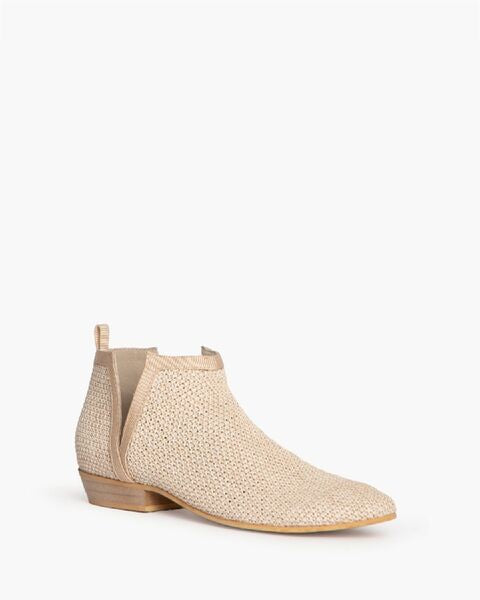 Beige Woven Ankle Booties with Low Heel