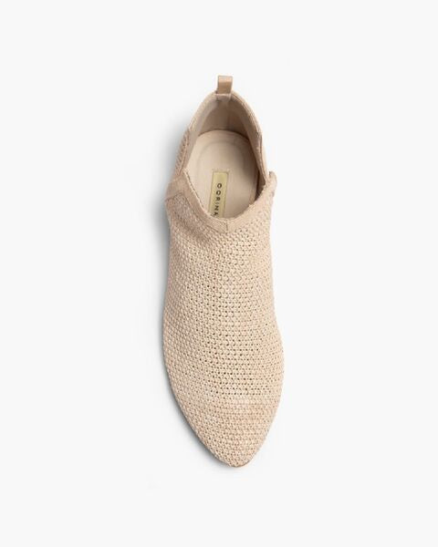 Beige Woven Ankle Booties with Low Heel