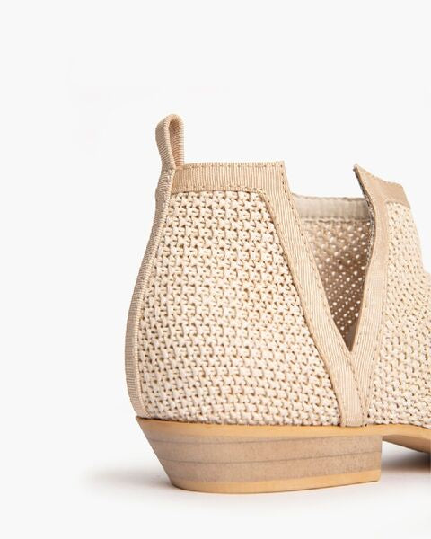 Beige Woven Ankle Booties with Low Heel