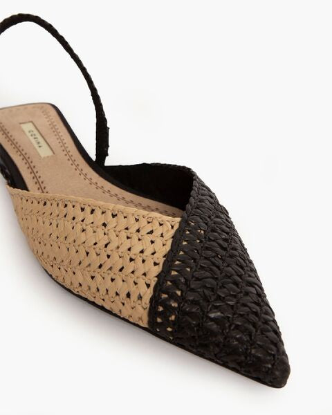 Beige and Black Woven Slingback Flat