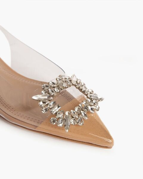 Clear PVC Slingback Flats with Embellished Accent