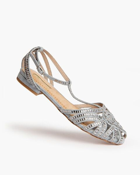 Silver Strappy Sandals with T-Strap Detail