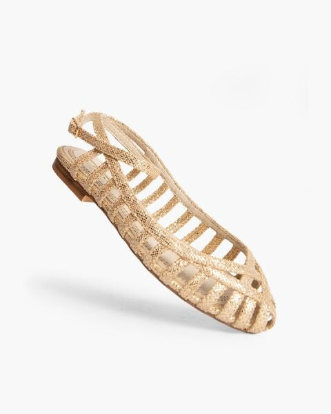 Gold Textured Sandal with Ankle Strap