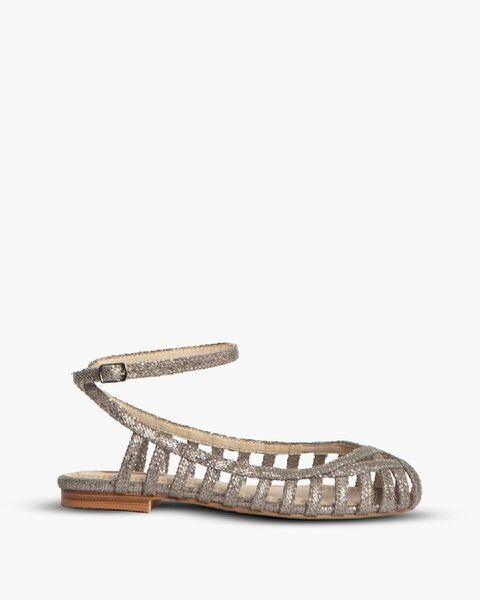 Silver Mesh Ankle Strap Flats with Open Design