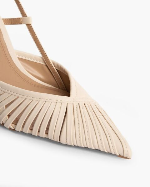 Beige Strappy Slingback Heels with Pointed Toe