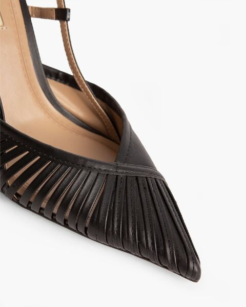 Black Strappy Slingback Heels with Pointed Toe