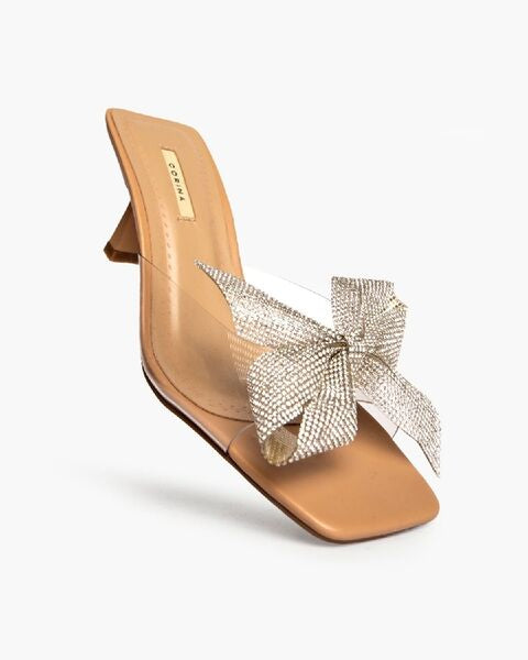 Beige Mesh Mule with Rhinestone Accent