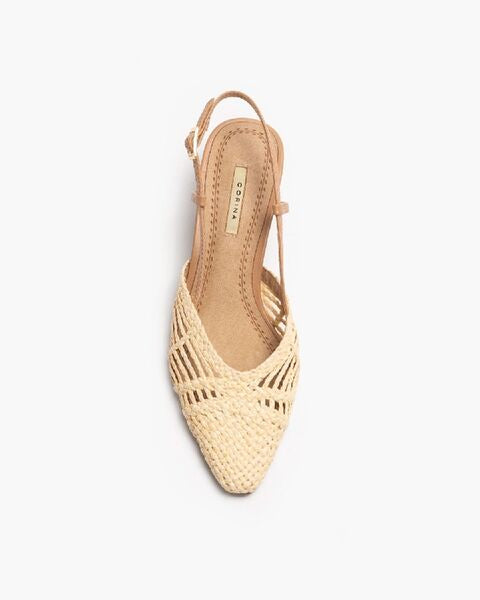 Beige Woven Slingback Kitten Heels