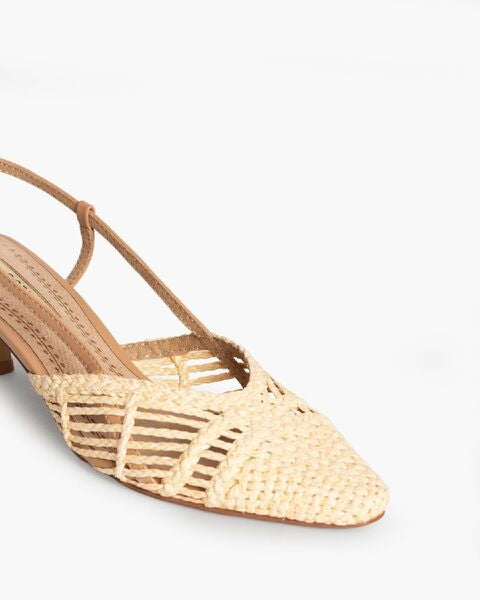 Beige Woven Slingback Kitten Heels