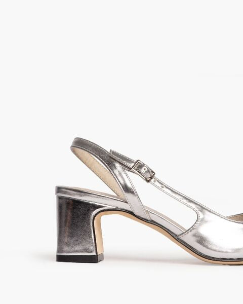 Silver Metallic Pointed Slingback Block Heel