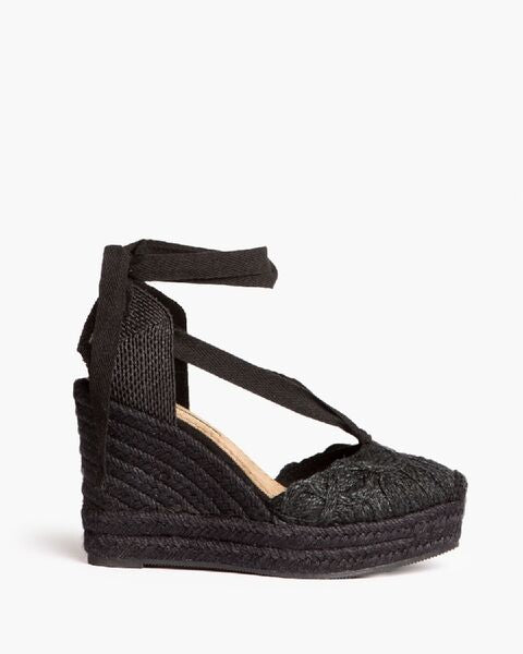 Black Espadrille Wedge with Ribbon Tie