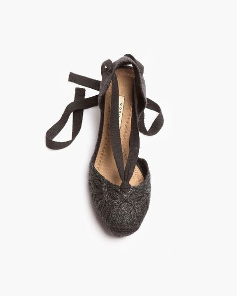 Black Espadrille Wedge with Ribbon Tie