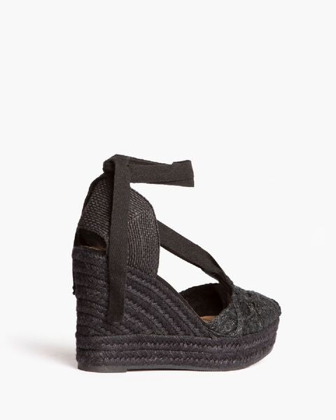 Black Espadrille Wedge with Ribbon Tie